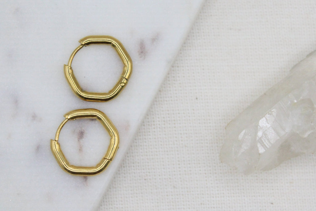 Gold Hexagon Huggies