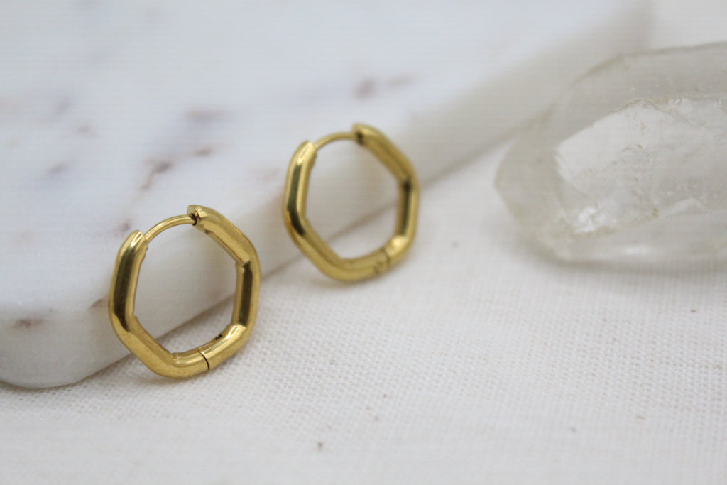Gold Hexagon Huggies