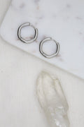 Silver Hexagon Huggies
