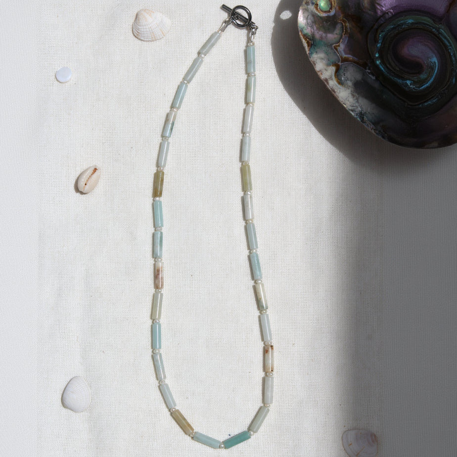 Amazonite Barrel Pearl Necklace