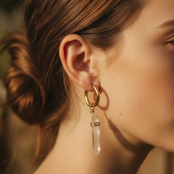 Hexagon Clear Quartz Earrings