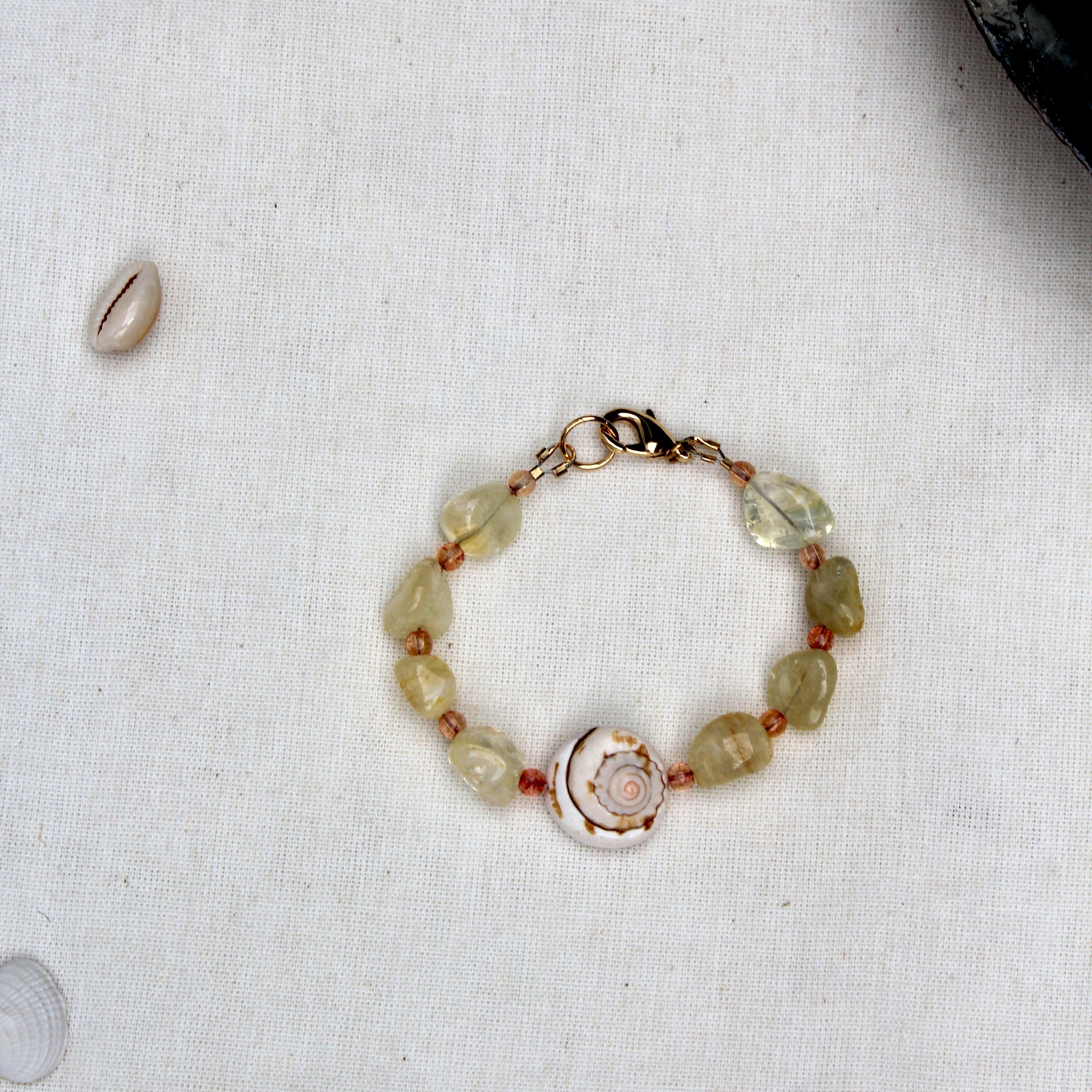 Citrine and Orange Quartz Sea Shell Bracelet