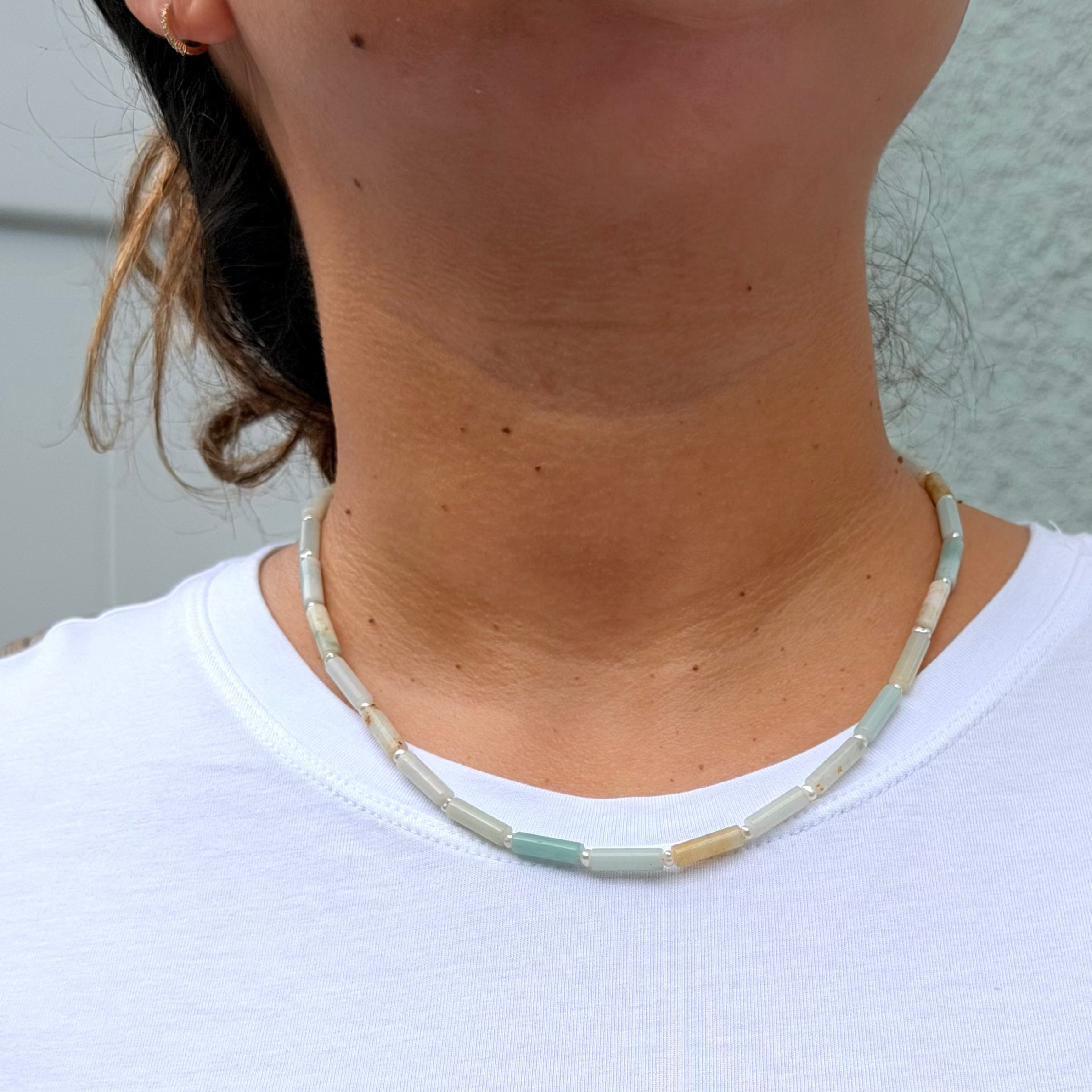 Amazonite Barrel Pearl Necklace